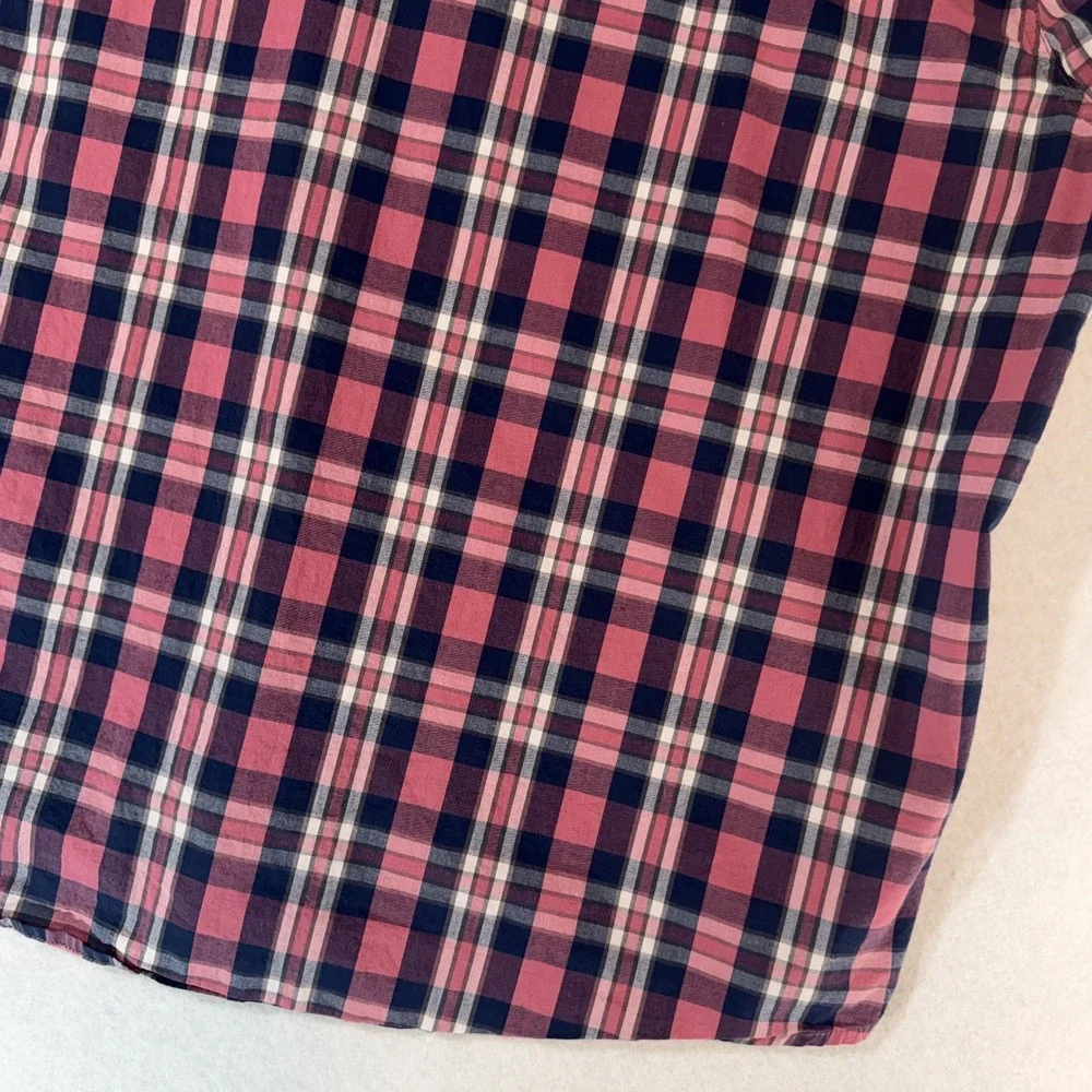 Lucky Brand Mens XXL Pink Navy Plaid Short Sleeve Pearl Snap‎ Western Shirt Y2K